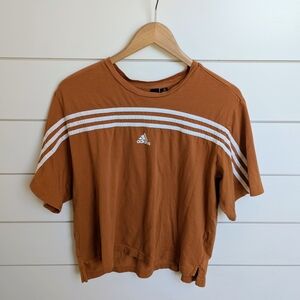 Adidas Women's Cropped Streetwear Short Sleeve Tee Logo 3 Stripe XL Burnt Orange